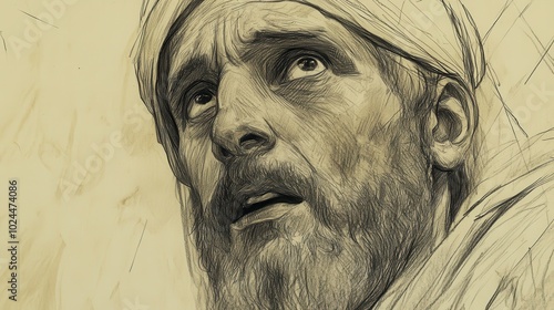 A close up sketch depicting the intense expression of fear and shock on Pashhur s face as he hears Jeremiah s prophetic warning of doom and judgment against him and his household