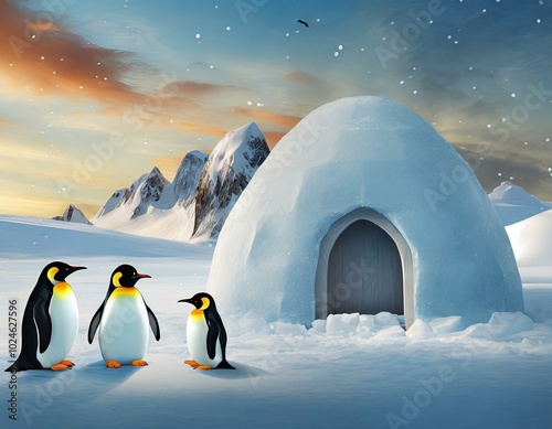 Pinguine neben Iglu