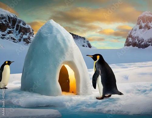 Pinguine neben Iglu