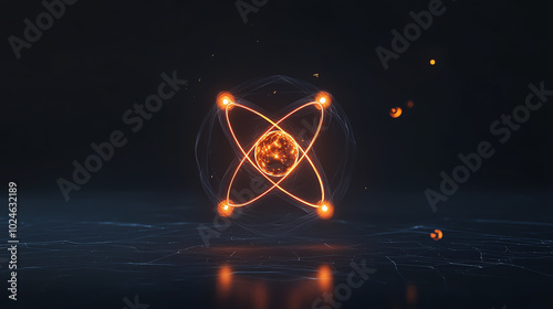 A vibrant representation of an atom with glowing electrons revolving around the nucleus, showcasing the fundamental building blocks of matter in a stunning visual display.