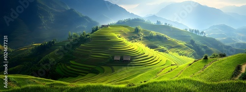 Rice terrace landscape in Vietnam, mountains and rice fields