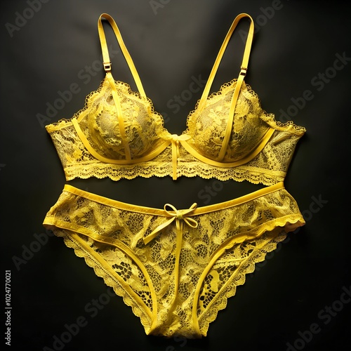 yellow lustful lace lingerie set on black background