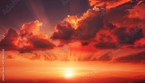 red sky clouds and sun sunset background