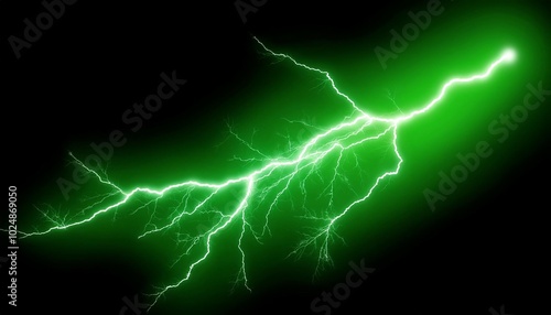 single bright green lightning bolt on transparent