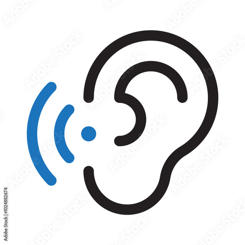 Ear, hearing icon, hearing aid symbol. Outline style Vector illustration