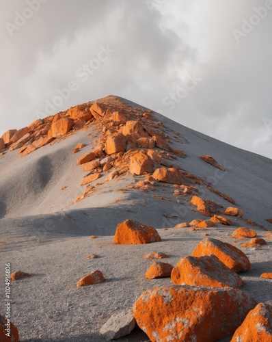 orange and gray rocks dominating the summit.