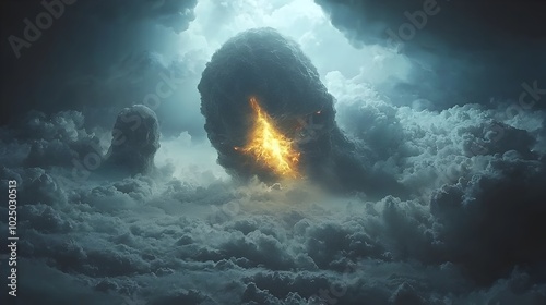 Haunting Ghostly Faces Emerging from Swirling Ominous Clouds During a Dramatic Stormy Night Sky