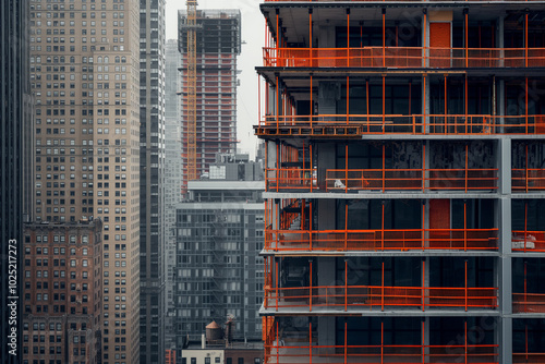 Cityscape with skyscrapers in construction phase