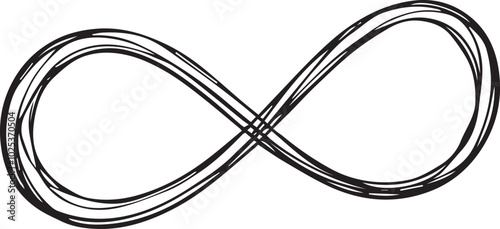 image depicts a stylized infinity symbol drawn in black ink. The symbol's thick lines and organic flowing form add a sense of dynamic energy and perpetual motion.