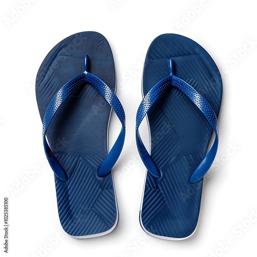 Pair of blue flip flops isolated on white background