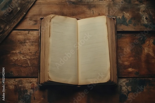 Vintage Book with Blank Pages on Wooden Table