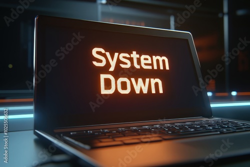 Laptop screen showing system down message