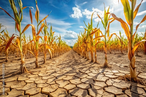 Dry corn field in summer drought