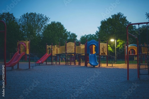 Empty playground at dusk, with copy space