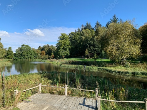 Lake at the Yorkshire Arboretum near Castle Howard, England, UK