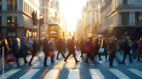 Pedestrians crossing a busy London crosswalk.