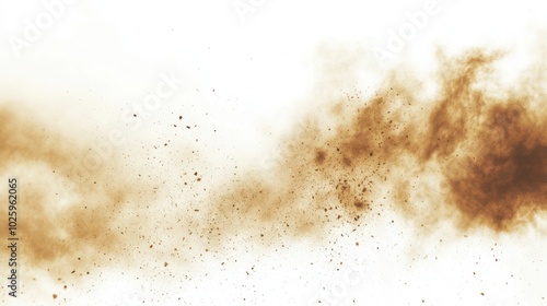 Dust and sandstorm particles swirling against a plain white backdrop.