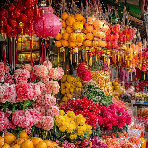 Flower market bursting with colourful blooms for lunar new year celebrations