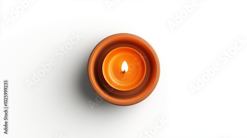 diya top view, on white background, single diya lamp