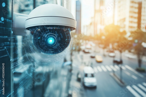 Modern surveillance camera monitoring urban environment