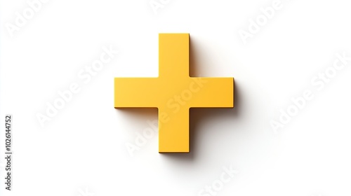 3D render of a yellow plus sign on a white background.