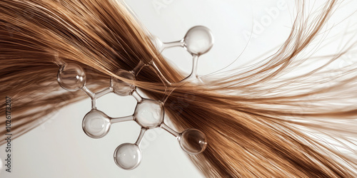 Strand of blond hair intertwined with a molecule model