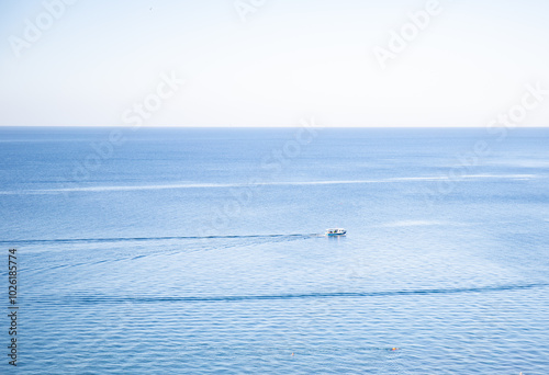 View of the Black Sea from the beach. on the high shore of the city of Anapa in summer