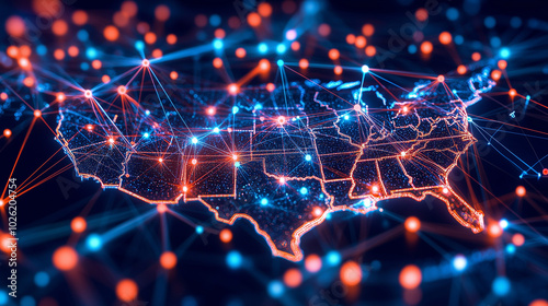 Map of the US with pins and needles connecting places with string