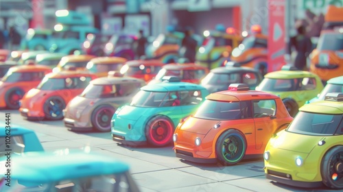 Colorful Robot Cars at a Taxi Rank