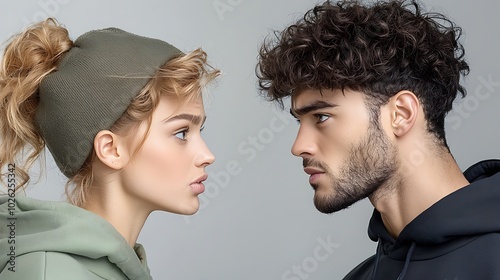 Two individuals in a heated argument, one person sneering with their eyes as they throw an insult, blending verbal abuse with disdainful looks Ultra-Realistic, Photo Realistic 