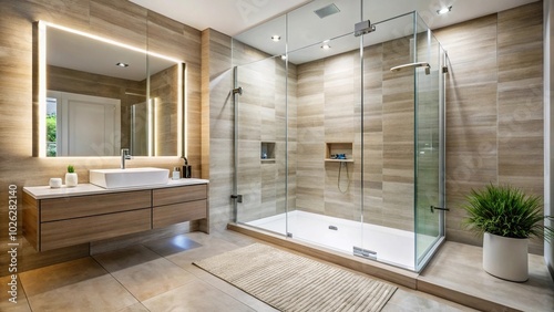 Modern bathroom with large shower tray in a contemporary house