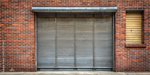 Plain steel roller window shutters on closed brick building in the Bronx Silhouette