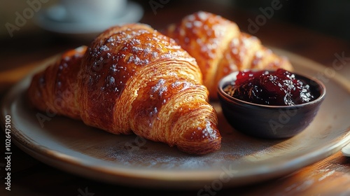 Croissants with Butter and Jam