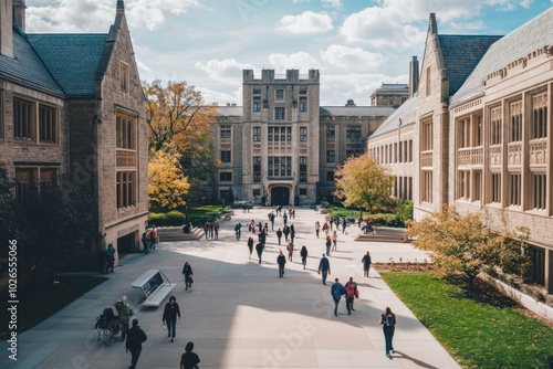 Students walking on the quad at Yale University under a canopy of trees on a sunny day, with a backdrop of historic brick buildings.