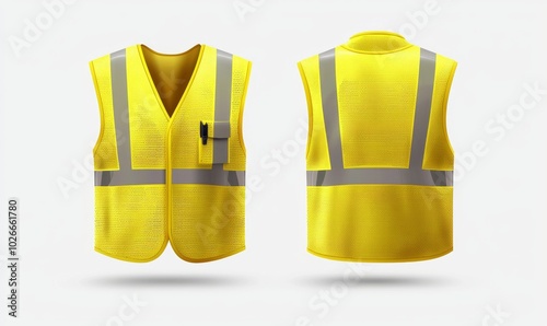 Reflective vest icon sign flat style design modern illustration set. Yellow fluorescent security safety work jacket with reflective stripes. Front and back views.