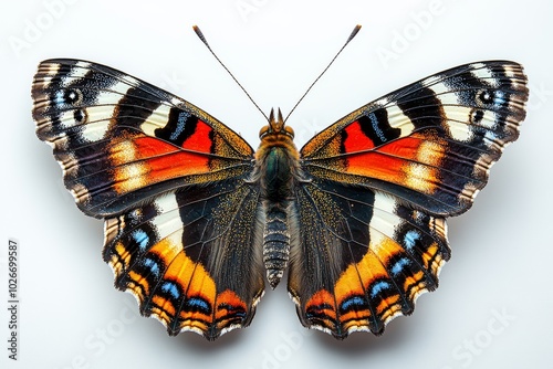 red admiral butterfly with bold black wings accented by red and white spots