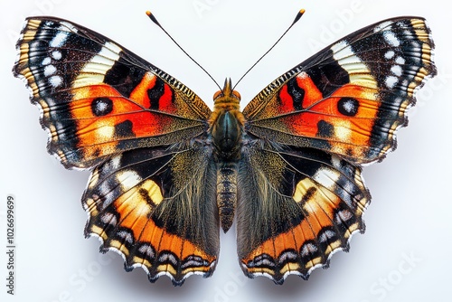 red admiral butterfly with bold black wings accented by red and white spots