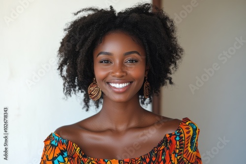 Beautiful black woman with afro hair style smiling