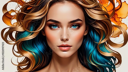 A woman with a blend of many hues in a vibrant and colorful soft gradient. 