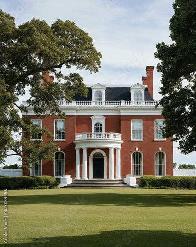 a Regency style architecture house with grandeur on plain white background