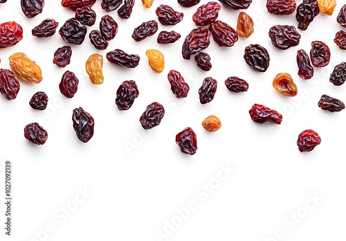 Raisins Falling on White Background