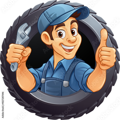 A tyre or tire cartoon car mechanic service mascot