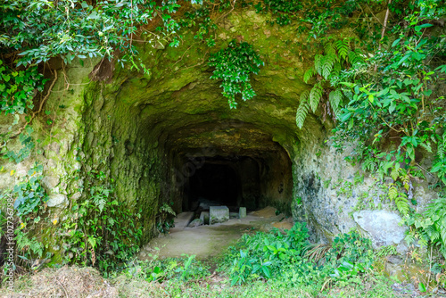 初秋の酸素圧縮ポンプ室壕（大神回天訓練基地） 大分県日出町 Oxygen compression pump trench in early autumn. Ooita Pref, Hiji town.