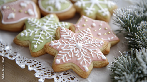 Pastel decorated shortbread christmas cookies