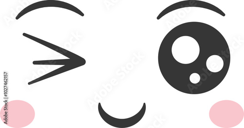 A charming winking face featuring oversized eyes and delicate rosy cheeks brings a joyful and playful vibe perfect for use in communications or design projects.