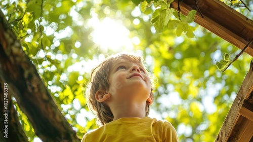 a child building a treehouse, showcasing creativity and boyhood dreams