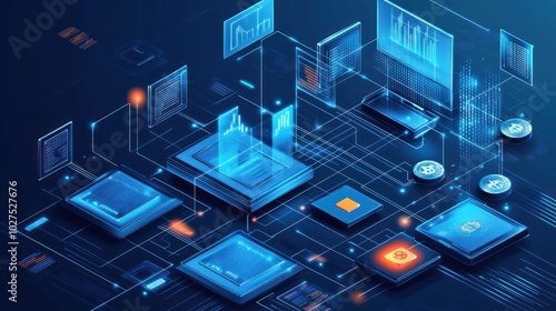 Finance growth graph with blockchain technology, showing a graph that integrates blockchain data streams, highlighting transparency, security, and decentralized financial growth metrics.