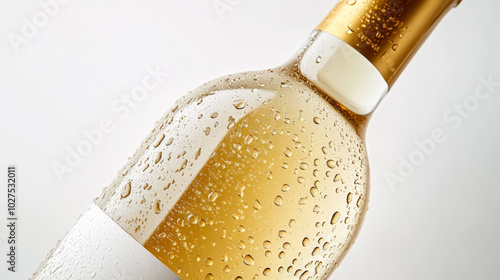 Detailed Shot of White Wine Bottle with Dewy Surface