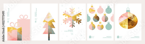 Set of Christmas and New Year Cards. Vector illustration concepts for graphic and web design, social media banner, marketing material.