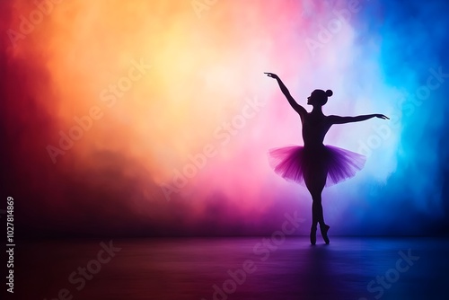 Graceful Ballet Dancer Silhouette Performing on Dramatic Stage